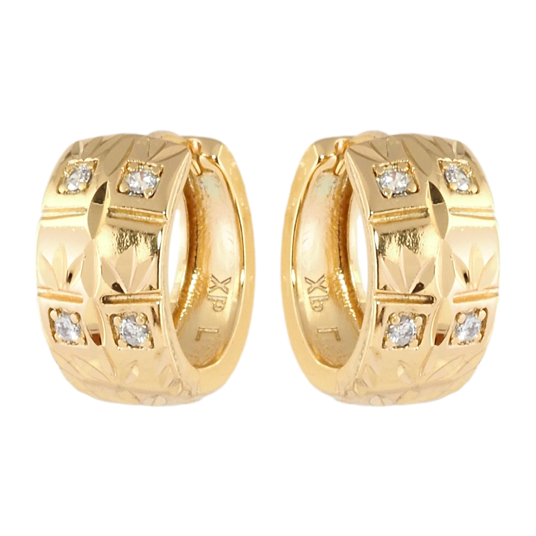 Сережки Xuping Позолота 18K колечка Вставки цирконію та візерунок насічками фото №11 Сережки Xuping Позолота 18K колечка Вставки цирконію та візерунок насічками фото №11