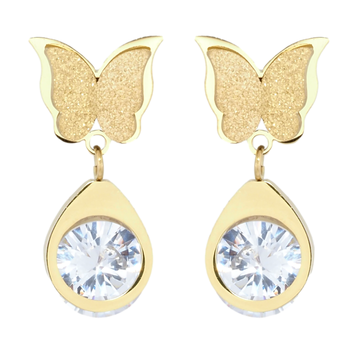 Серьги Xuping TTM Stainless Steel цвет 14K пусеты Бабочки с кристальными подвесками фото №9