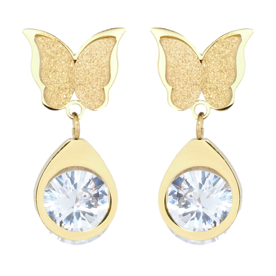 Серьги Xuping TTM Stainless Steel цвет 14K пусеты Бабочки с кристальными подвесками фото №1 Серьги Xuping TTM Stainless Steel цвет 14K пусеты Бабочки с кристальными подвесками фото №1