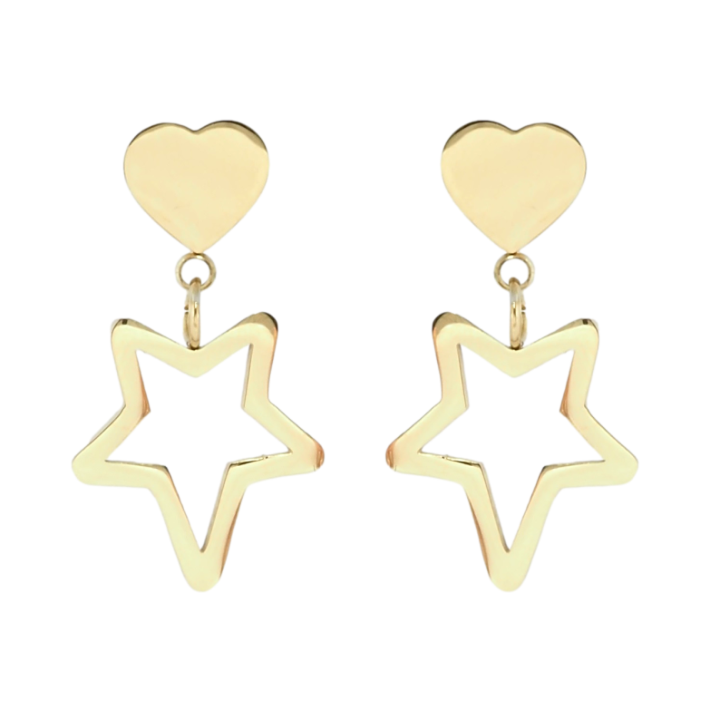 Серьги Xuping TTM Stainless Steel цвет 14K пусеты Сердечки и звезды фото №1 Серьги Xuping TTM Stainless Steel цвет 14K пусеты Сердечки и звезды фото №1