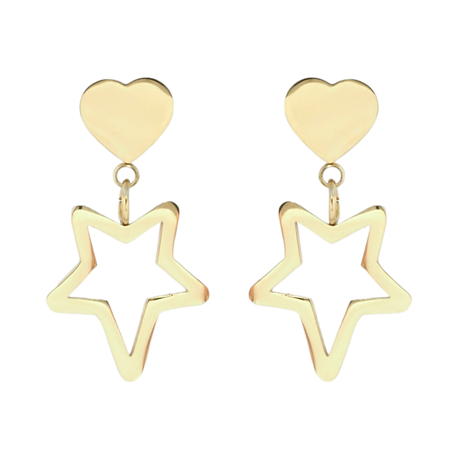 Серьги Xuping TTM Stainless Steel цвет 14K пусеты Сердечки и звезды фото №1 Серьги Xuping TTM Stainless Steel цвет 14K пусеты Сердечки и звезды фото №1