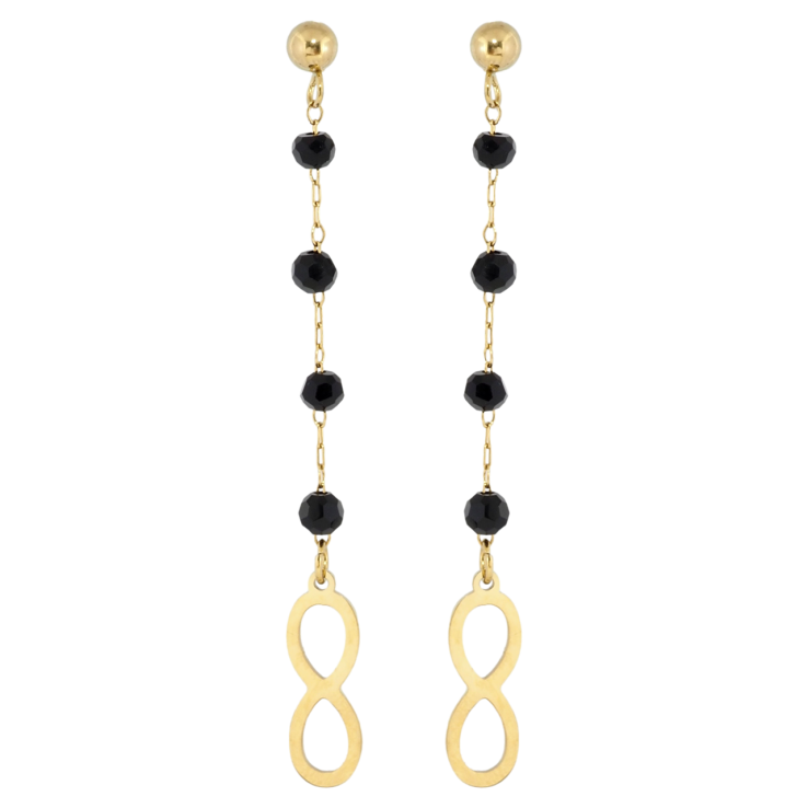 Серьги Xuping TTM Stainless Steel цвет 14K пусеты Подвески бесконечность с черными бусинами фото №4 Серьги Xuping TTM Stainless Steel цвет 14K пусеты Подвески бесконечность с черными бусинами фото №4