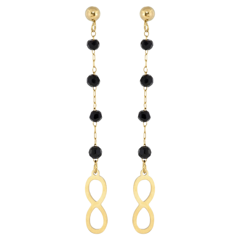 Сережки Xuping TTM Stainless Steel колір 14K пусети Підвіски нескінченність із чорними намистинами фото №3 Сережки Xuping TTM Stainless Steel колір 14K пусети Підвіски нескінченність із чорними намистинами фото №3