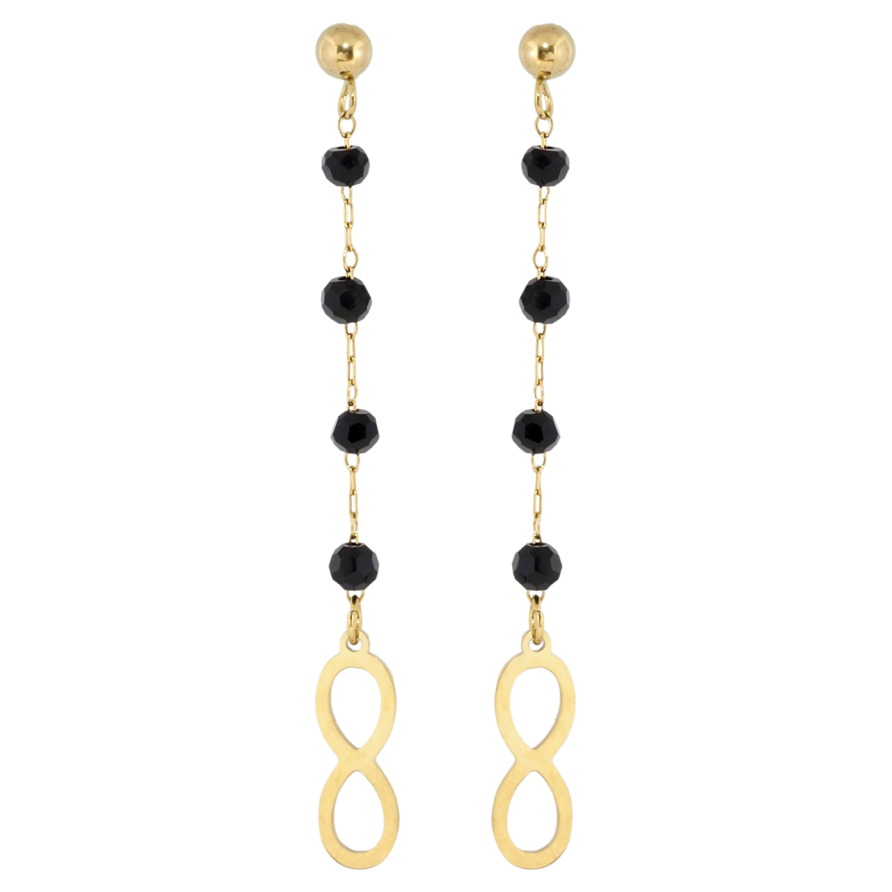 Серьги Xuping TTM Stainless Steel цвет 14K пусеты Подвески бесконечность с черными бусинами фото №1 Серьги Xuping TTM Stainless Steel цвет 14K пусеты Подвески бесконечность с черными бусинами фото №1