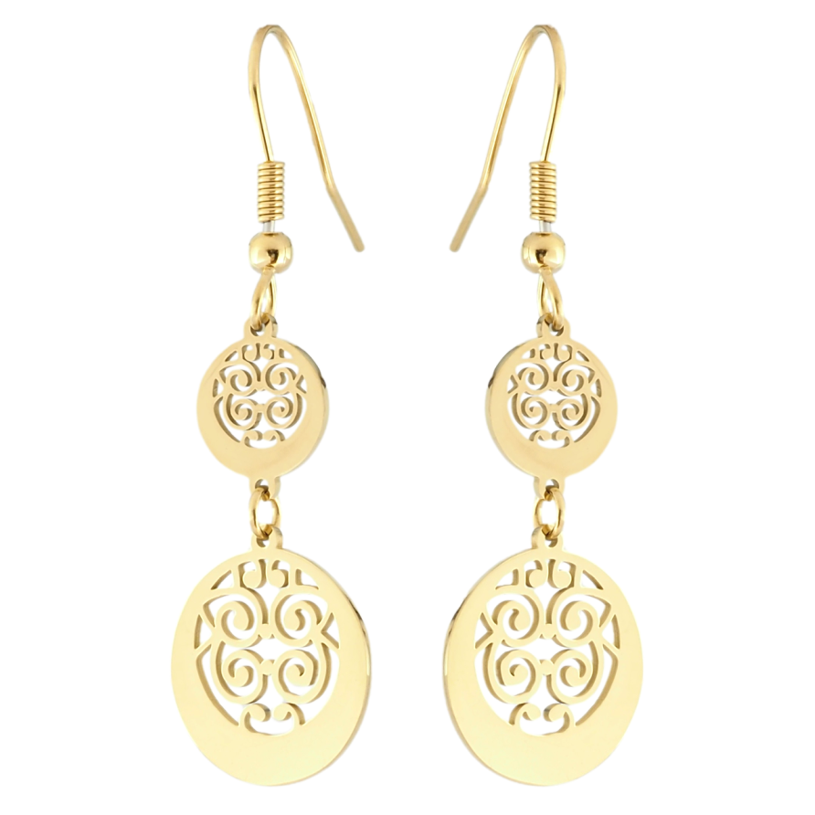 Серьги Xuping TTM Stainless Steel цвет 14K французский замок Резные подвески фото №1 Серьги Xuping TTM Stainless Steel цвет 14K французский замок Резные подвески фото №1