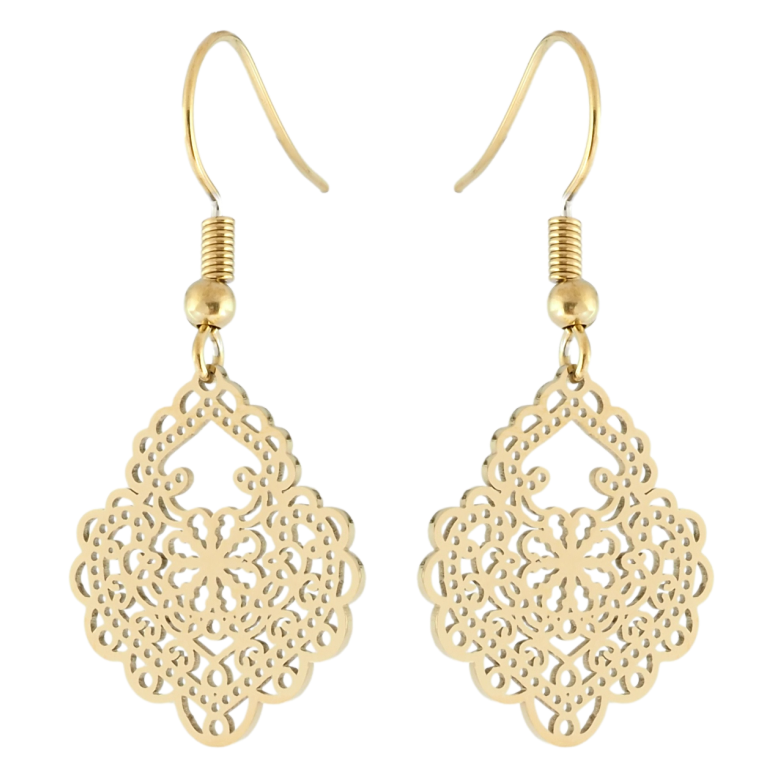 Сережки Xuping TTM Stainless Steel колір 14K французький замок Ажурні підвіски фото №1 Сережки Xuping TTM Stainless Steel колір 14K французький замок Ажурні підвіски фото №1