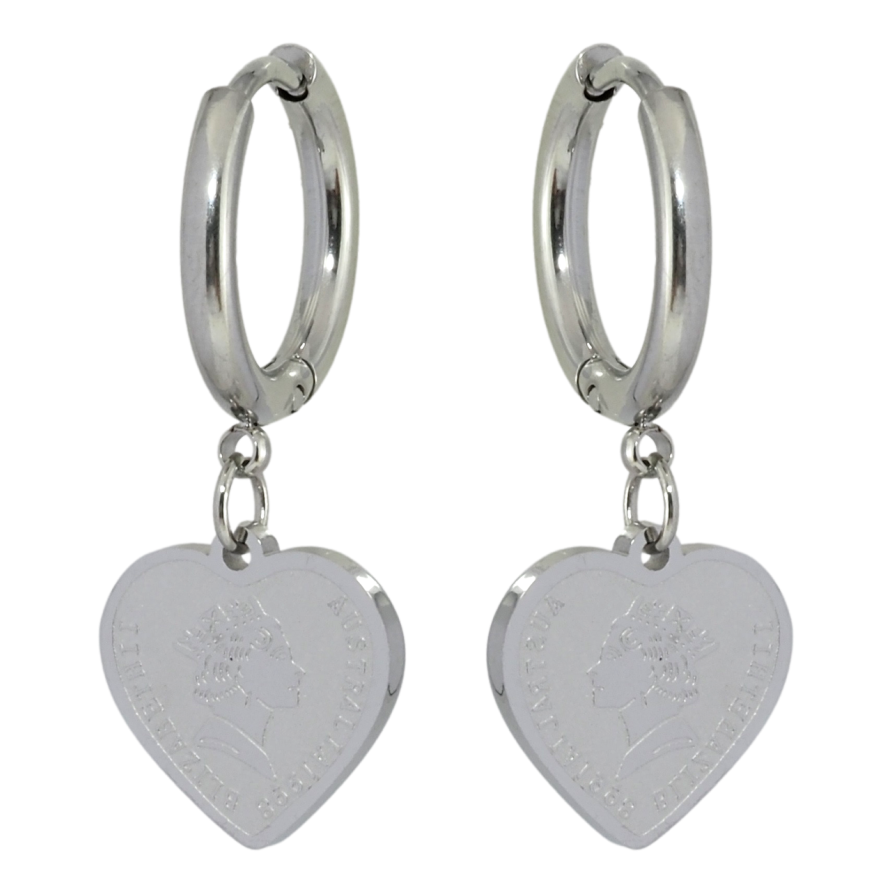 Серьги Xuping TTM Stainless Steel цвет Родий подвески на колечках Сердечки с изображением Елизаветы фото №1 Серьги Xuping TTM Stainless Steel цвет Родий подвески на колечках Сердечки с изображением Елизаветы фото №1