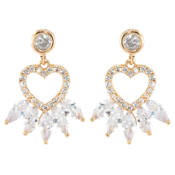Серьги Xuping Позолота 18K пусеты Сердечки с цирконием и кристаллами фото №18