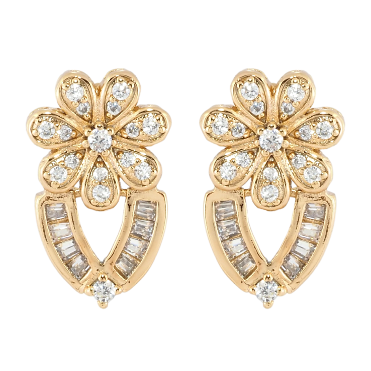 Сережки Xuping Позолота 18K пусети Квітковий орнамент з цирконієм фото №7 Сережки Xuping Позолота 18K пусети Квітковий орнамент з цирконієм фото №7