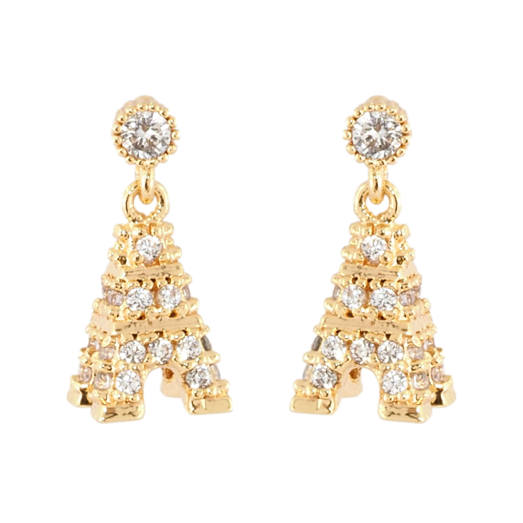 Серьги Xuping Позолота 18K пусеты Эйфелева башня с цирконием фото №12