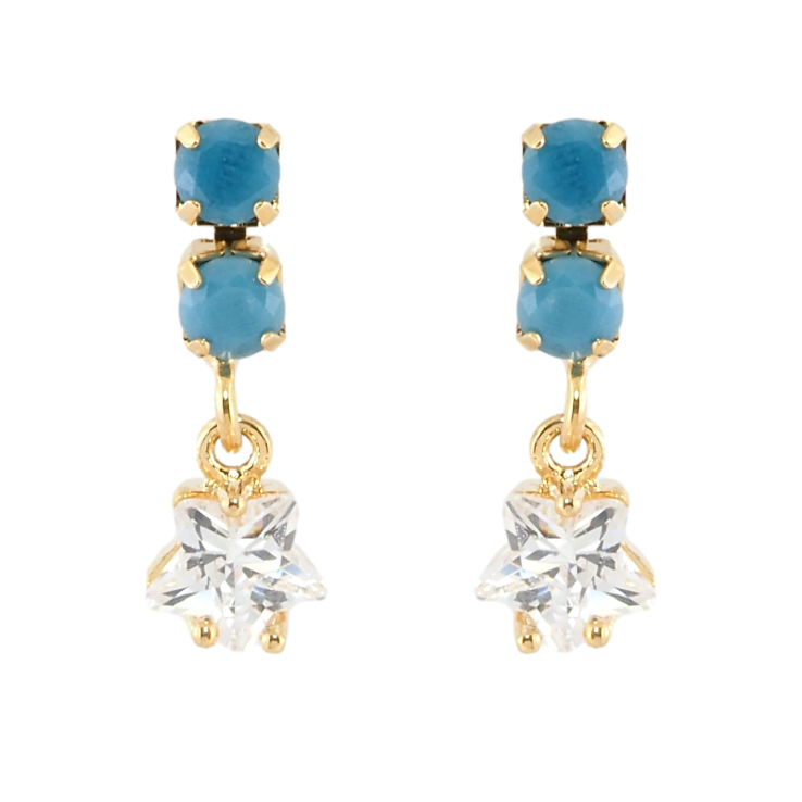 Серьги Xuping Позолота 18K пусеты Голубые дорожки с подвесками кристальные звездочки фото №16 Серьги Xuping Позолота 18K пусеты Голубые дорожки с подвесками кристальные звездочки фото №16