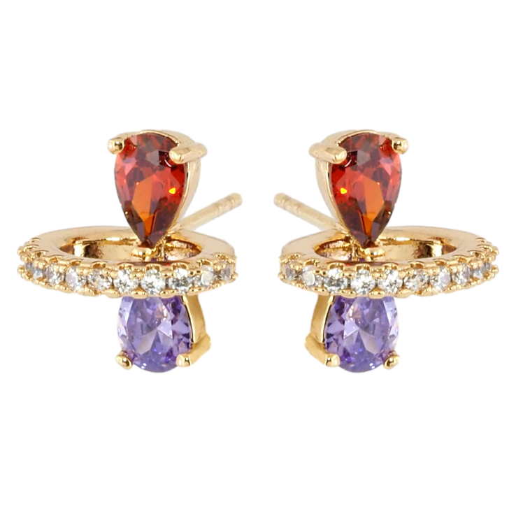 Серьги Xuping Позолота 18K пусеты Разноцветный кристальный бантик в колечке цирконий фото №5 Серьги Xuping Позолота 18K пусеты Разноцветный кристальный бантик в колечке цирконий фото №5