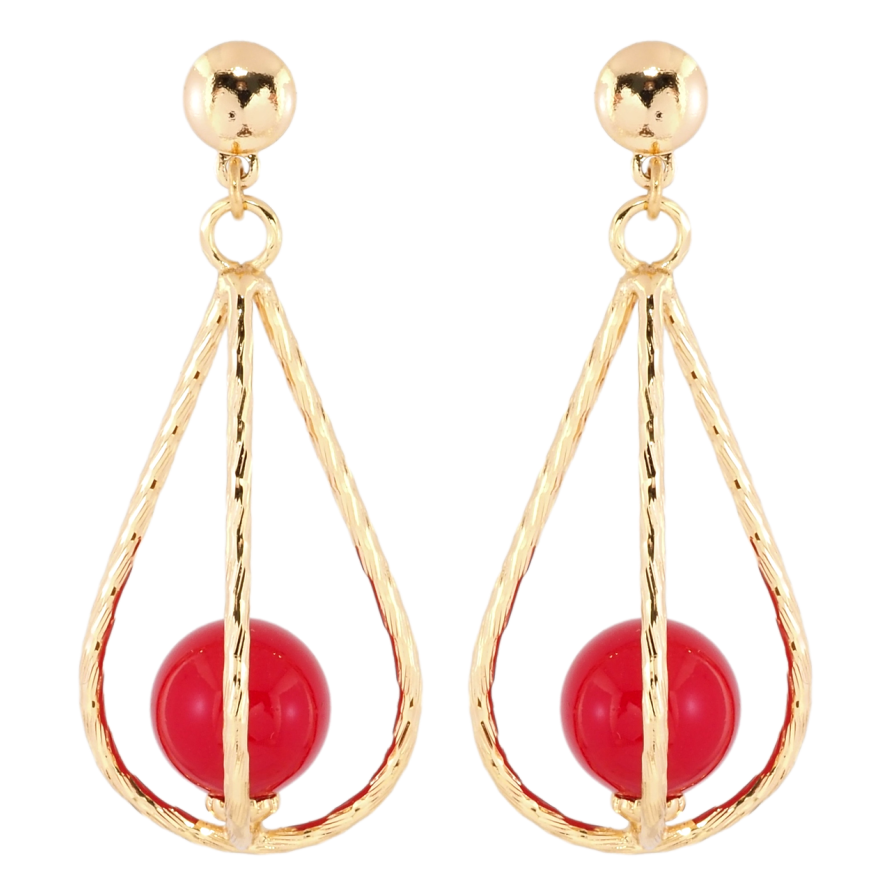 Серьги Xuping Позолота 18K пусеты Каплевидные подвески с красными шариками фото №1 Серьги Xuping Позолота 18K пусеты Каплевидные подвески с красными шариками фото №1