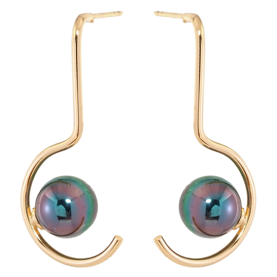 Сережки Xuping Позолота 18K пусети Вигнуті дуги з чорними перлинами фото №1 Сережки Xuping Позолота 18K пусети Вигнуті дуги з чорними перлинами фото №1