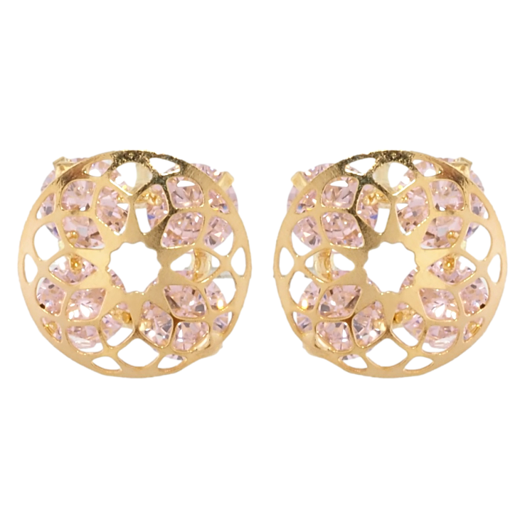 Серьги Xuping Позолота 18K пусеты Четыре розовых кристалла в резной круглой накладке ø 13мм фото №20