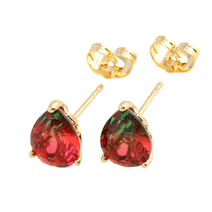 Серьги Xuping Позолота 18K пусеты Красно-зеленые кристальные капельки фото №3 Серьги Xuping Позолота 18K пусеты Красно-зеленые кристальные капельки фото №3