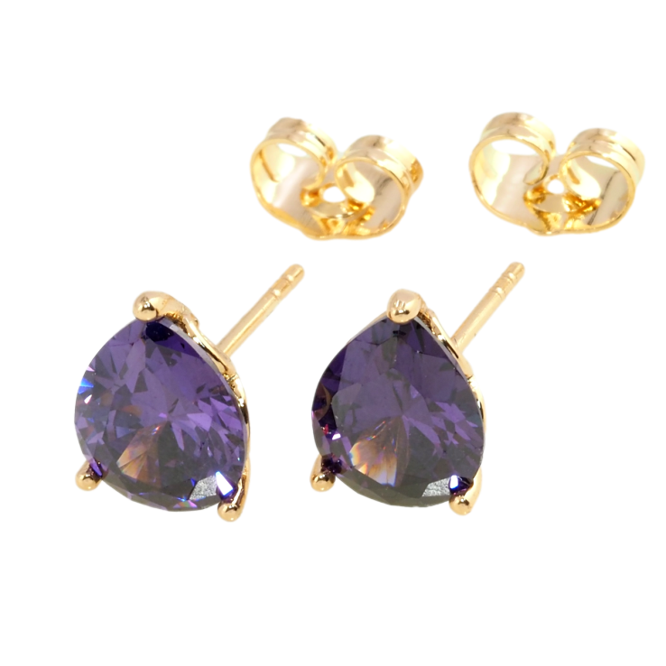 Серьги Xuping Позолота 18K пусеты Сиреневые кристальные капельки фото №15
