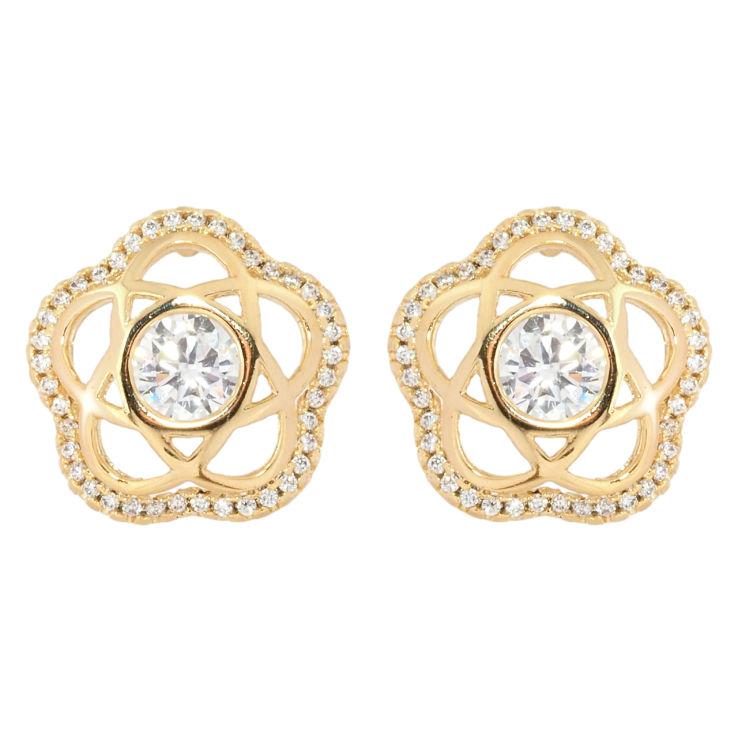 Серьги Xuping Позолота 18K пусеты Цветочки с цирконием фото №3