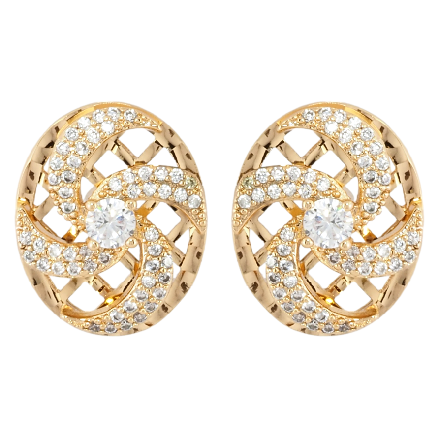 Серьги Xuping Позолота 18K пусеты Декоративные овалы с узором из циркония фото №1 Серьги Xuping Позолота 18K пусеты Декоративные овалы с узором из циркония фото №1