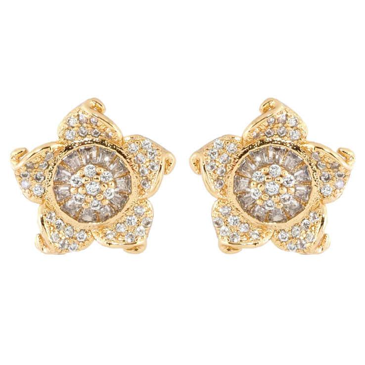Серьги Xuping Позолота 18K пусеты Декоративный цветок с инкрустацией цирконием фото №2 Серьги Xuping Позолота 18K пусеты Декоративный цветок с инкрустацией цирконием фото №2