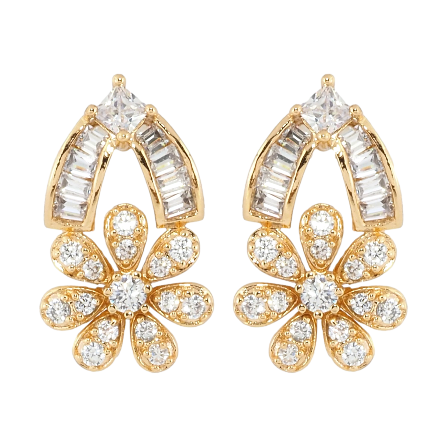 Серьги Xuping Позолота 18K пусеты Цветочки с инкрустацией цирконием фото №1