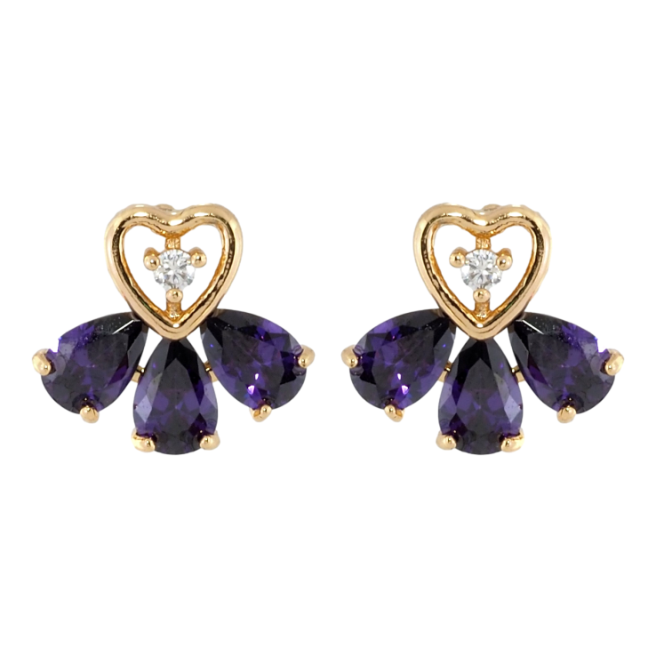 Серьги Xuping Позолота 18K пусеты Сердечки с веером из сиреневых кристаллов фото №12 Серьги Xuping Позолота 18K пусеты Сердечки с веером из сиреневых кристаллов фото №12