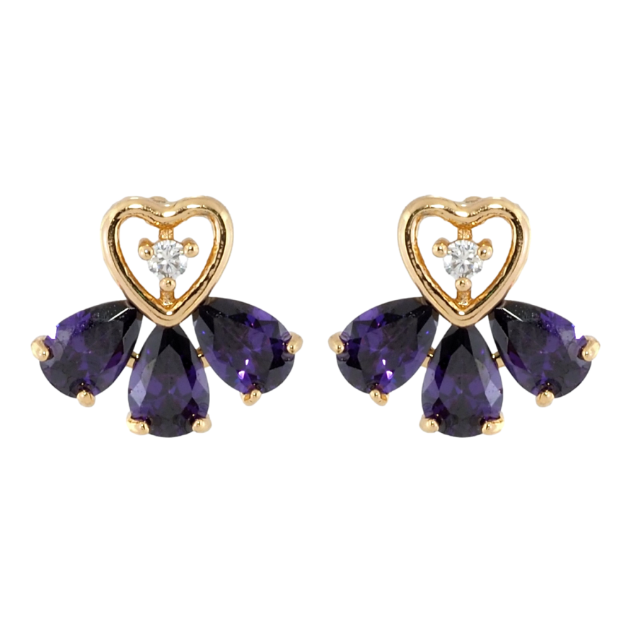Серьги Xuping Позолота 18K пусеты Сердечки с веером из сиреневых кристаллов фото №1