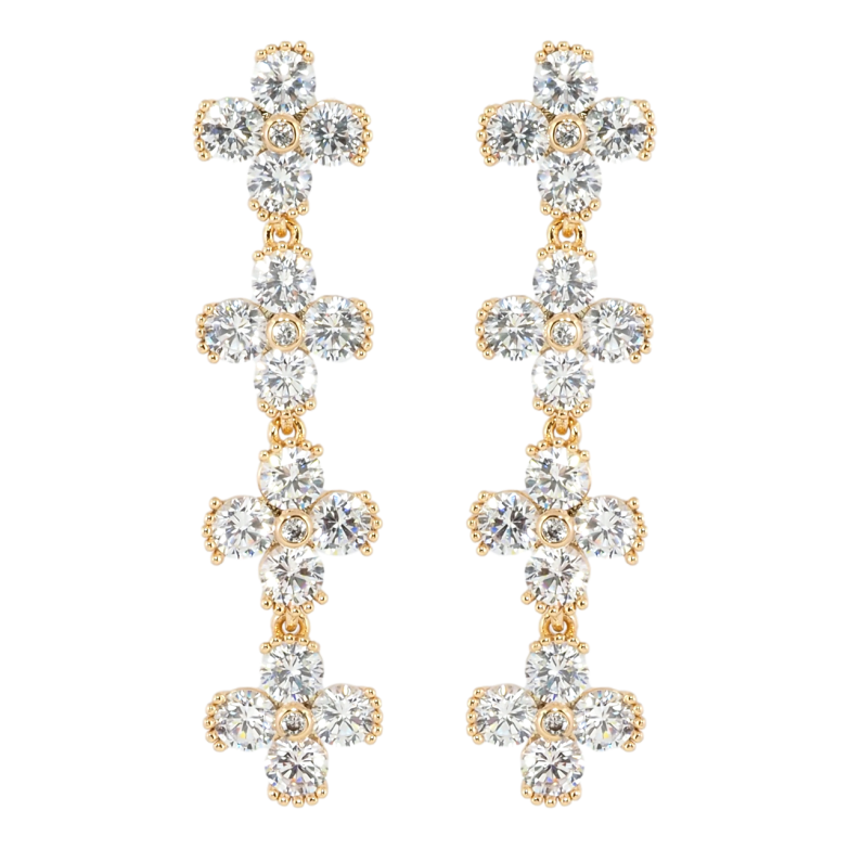 Сережки Xuping Позолота 18K пусети Кристальні чотирилисники фото №1 Сережки Xuping Позолота 18K пусети Кристальні чотирилисники фото №1
