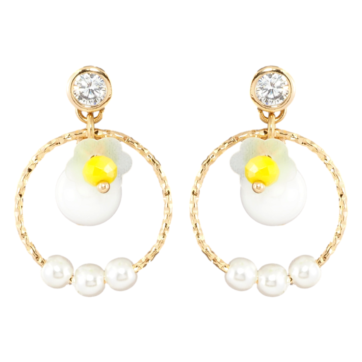 Серьги Xuping Позолота 18K пусеты Колечки с жемчужными бусинами фото №4 Серьги Xuping Позолота 18K пусеты Колечки с жемчужными бусинами фото №4