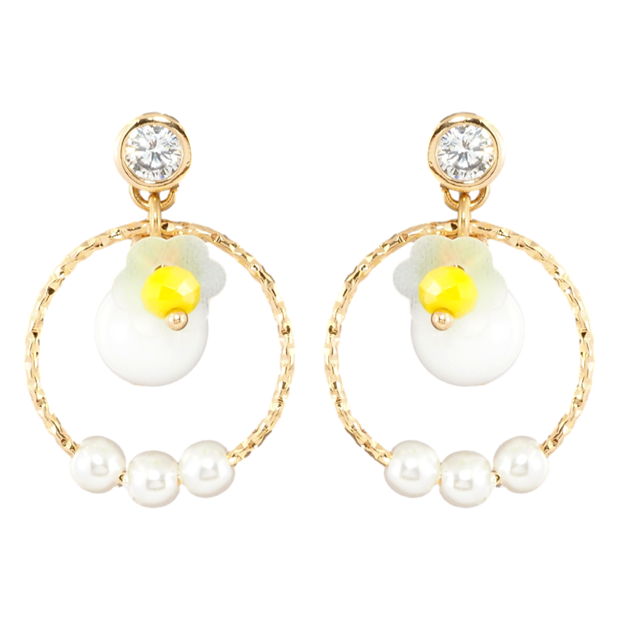 Серьги Xuping Позолота 18K пусеты Колечки с жемчужными бусинами фото №1