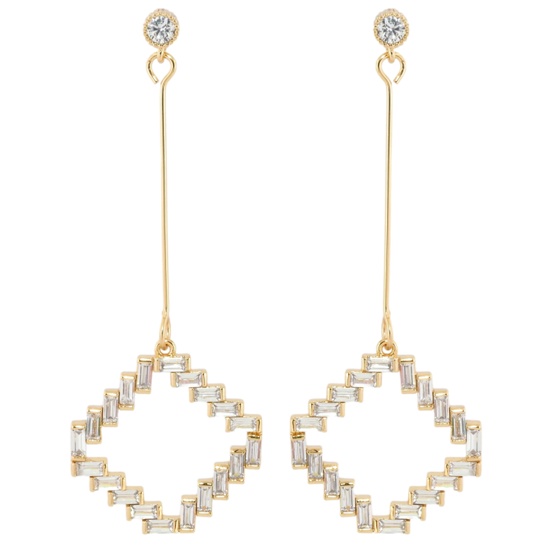 Сережки Xuping Позолота 18K пусети Ромби з цирконію фото №1 Сережки Xuping Позолота 18K пусети Ромби з цирконію фото №1
