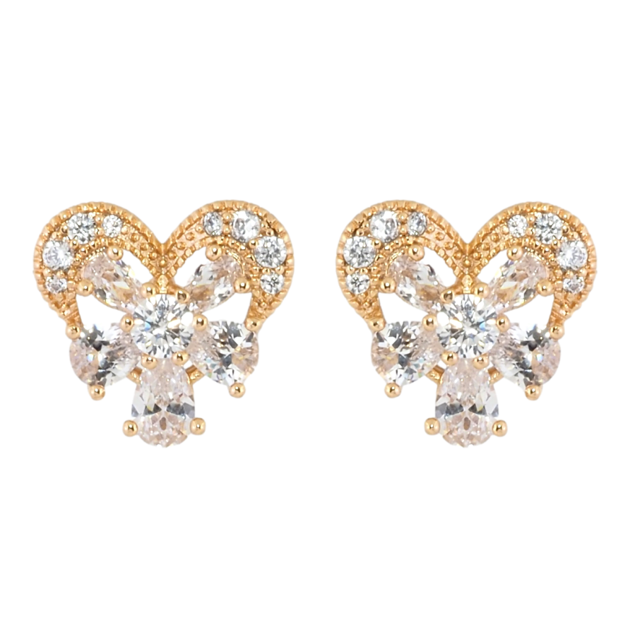 Серьги Xuping Позолота 18K пусеты Сердечки с кристальными цветочками фото №1