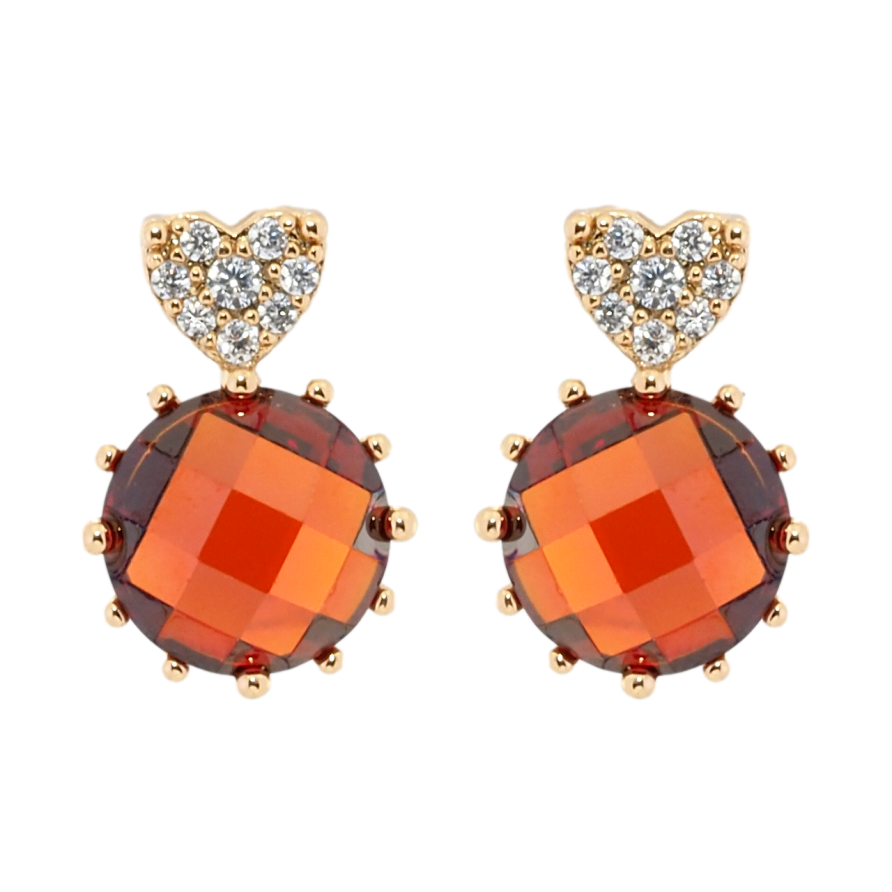 Серьги Xuping Позолота 18K пусеты Красные кристаллы с сердечками фото №1