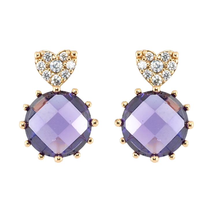 Серьги Xuping Позолота 18K пусеты Сиреневые кристаллы с сердечками фото №16