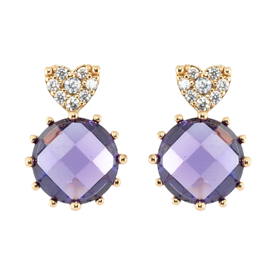 Серьги Xuping Позолота 18K пусеты Сиреневые кристаллы с сердечками фото №1