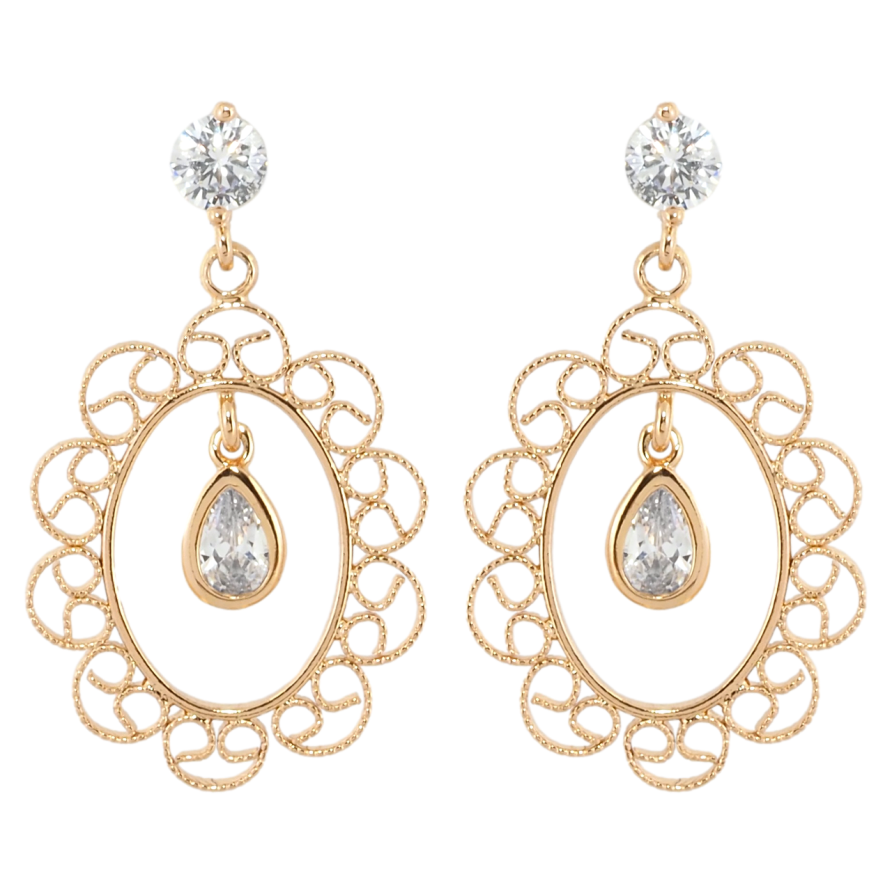Серьги Xuping Позолота 18K пусеты Ажурные овалы с кристаллами фото №1 Серьги Xuping Позолота 18K пусеты Ажурные овалы с кристаллами фото №1