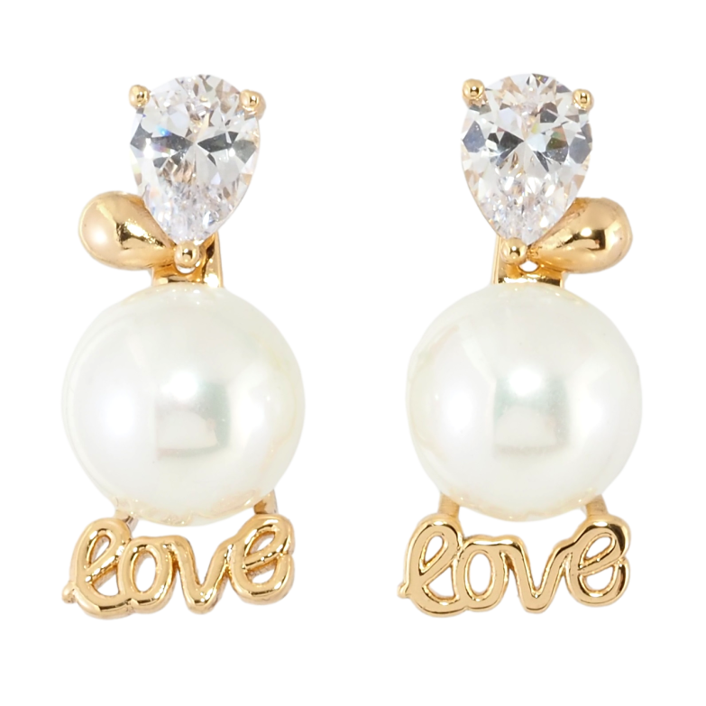 Сережки Xuping Позолота 18K пусети-джекети Love з цирконієм та перлами фото №4 Сережки Xuping Позолота 18K пусети-джекети Love з цирконієм та перлами фото №4