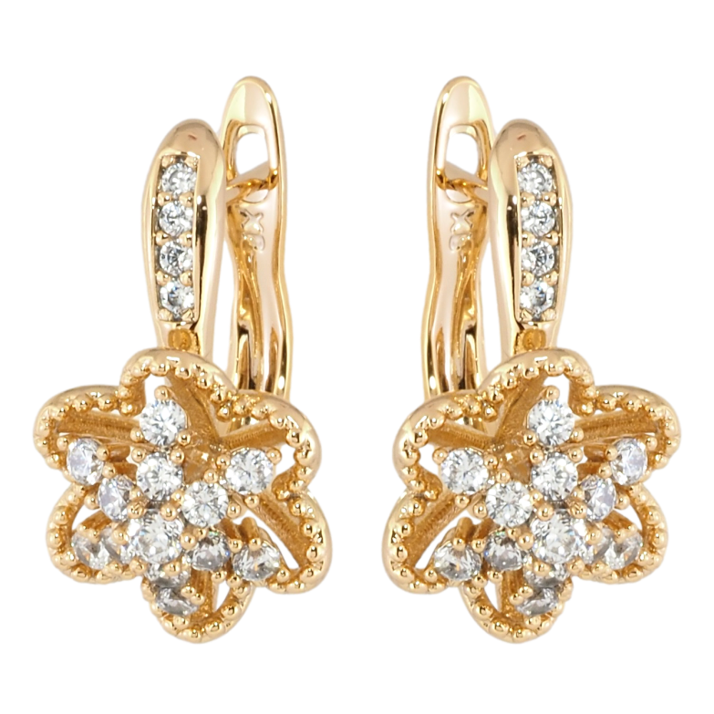 Серьги Xuping Позолота 18K английский замок Цветочки с цирконием фото №2