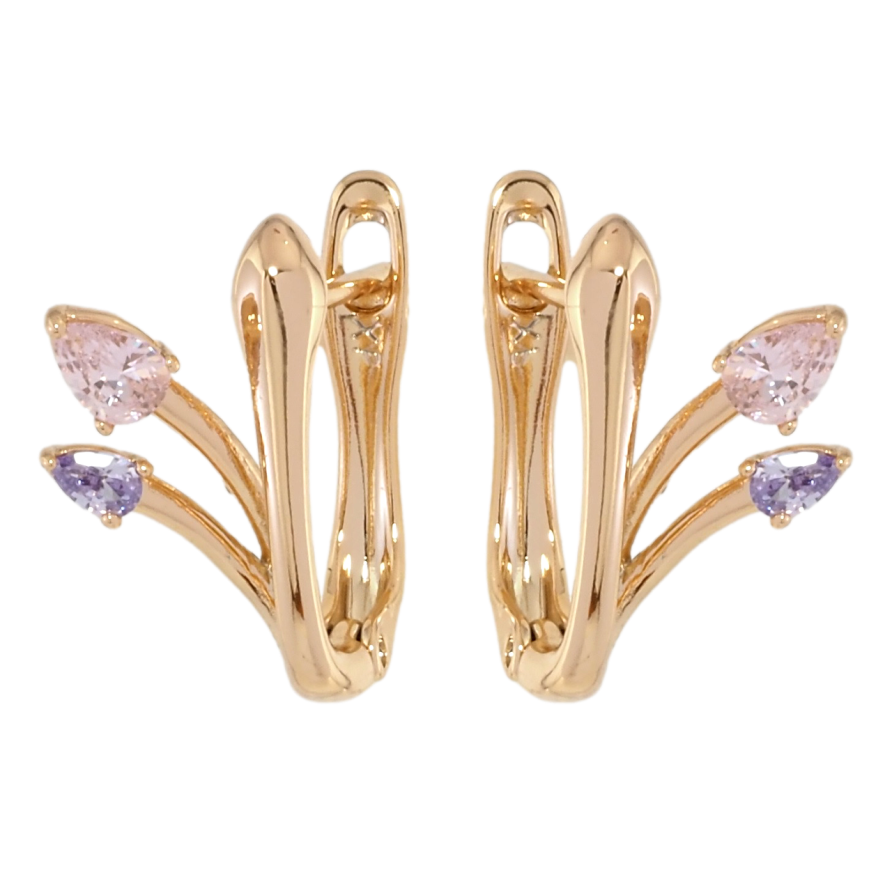Серьги Xuping Позолота 18K английский замок Феерия с цветными фианитами фото №1 Серьги Xuping Позолота 18K английский замок Феерия с цветными фианитами фото №1
