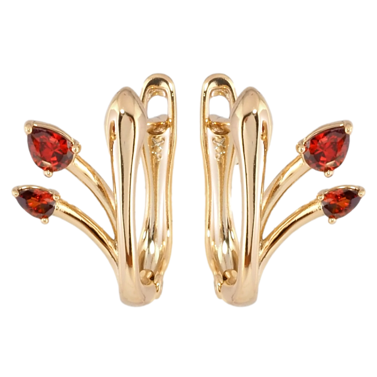 Серьги Xuping Позолота 18K английский замок Феерия с красными фианитами фото №11