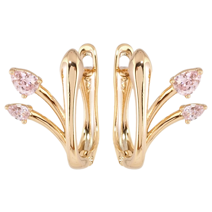 Серьги Xuping Позолота 18K английский замок Феерия с розовыми фианитами фото №6