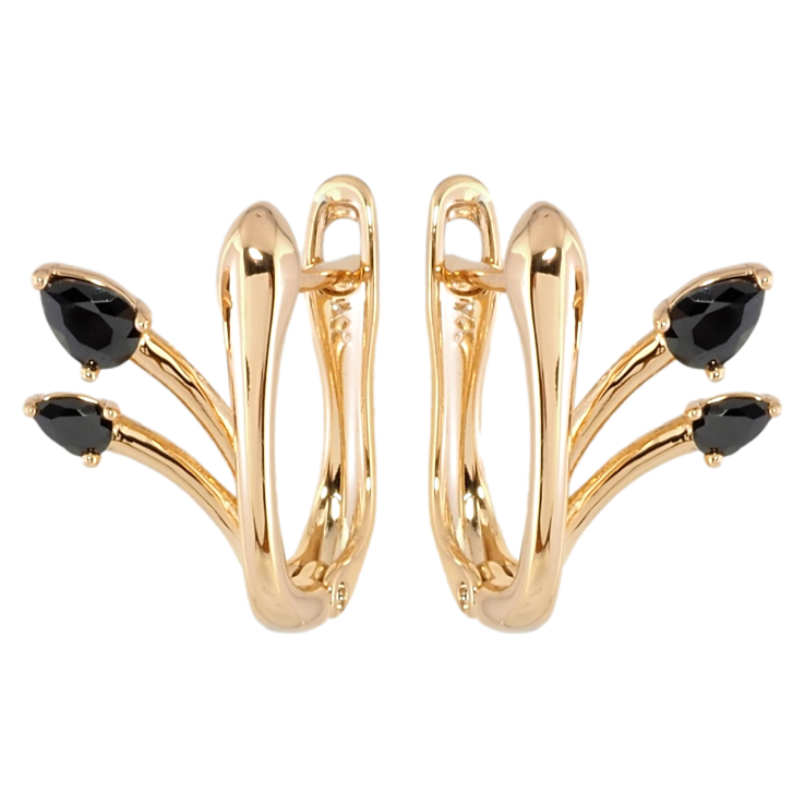 Серьги Xuping Позолота 18K английский замок Феерия с черными фианитами фото №3