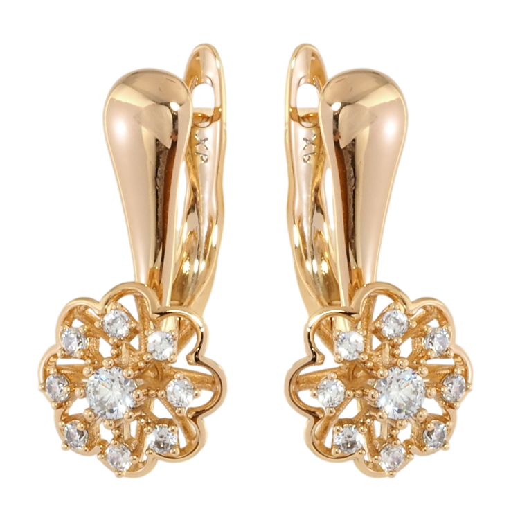 Серьги Xuping Позолота 18K английский замок Цветочки с цирконием фото №2