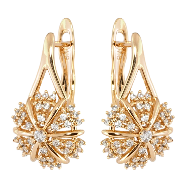 Серьги Xuping Позолота 18K английский замок Цветочки с цирконием фото №5