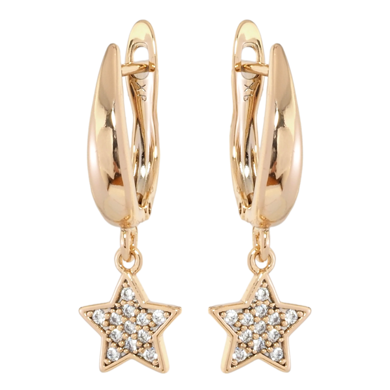 Серьги Xuping Позолота 18K английский замок Звезды с цирконием фото №1