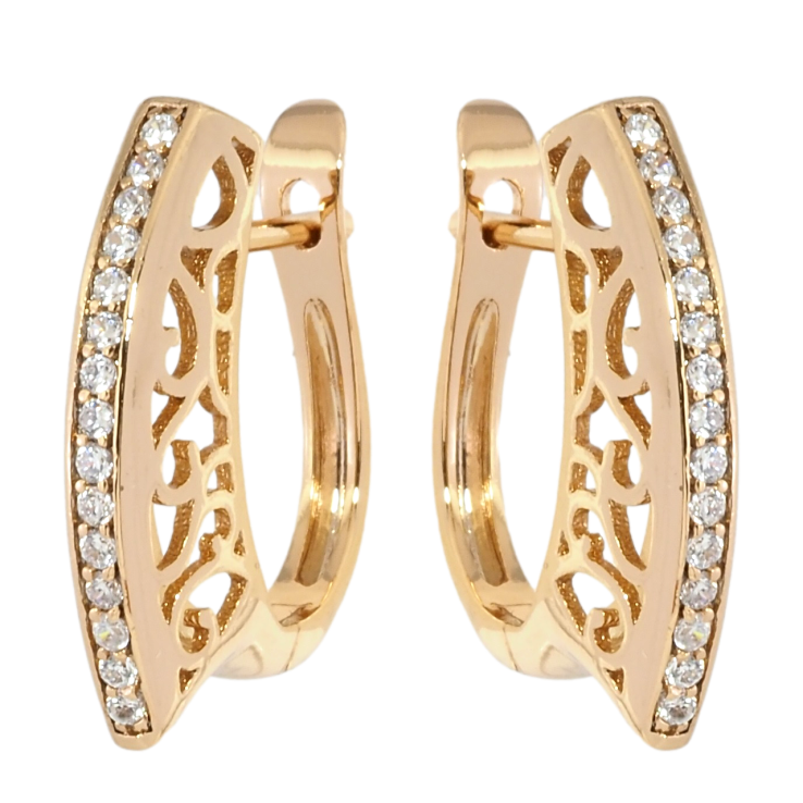 Серьги Xuping Позолота 18K английский замок Дорожка циркония с резным боковым узором фото №7