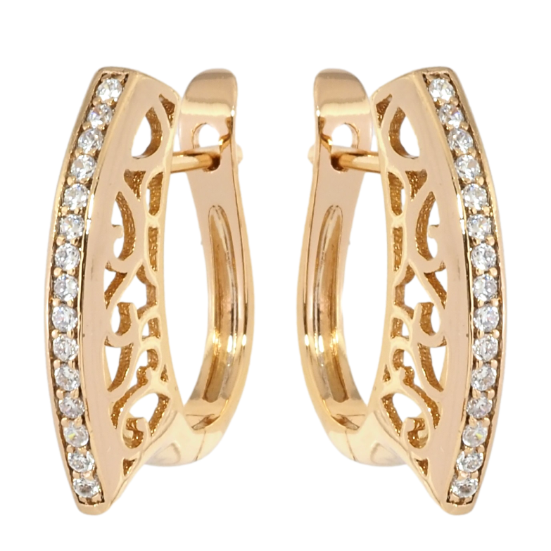 Сережки Xuping Позолота 18K англійський замок Доріжка цирконію з різьбленим бічним візерунком фото №1 Сережки Xuping Позолота 18K англійський замок Доріжка цирконію з різьбленим бічним візерунком фото №1