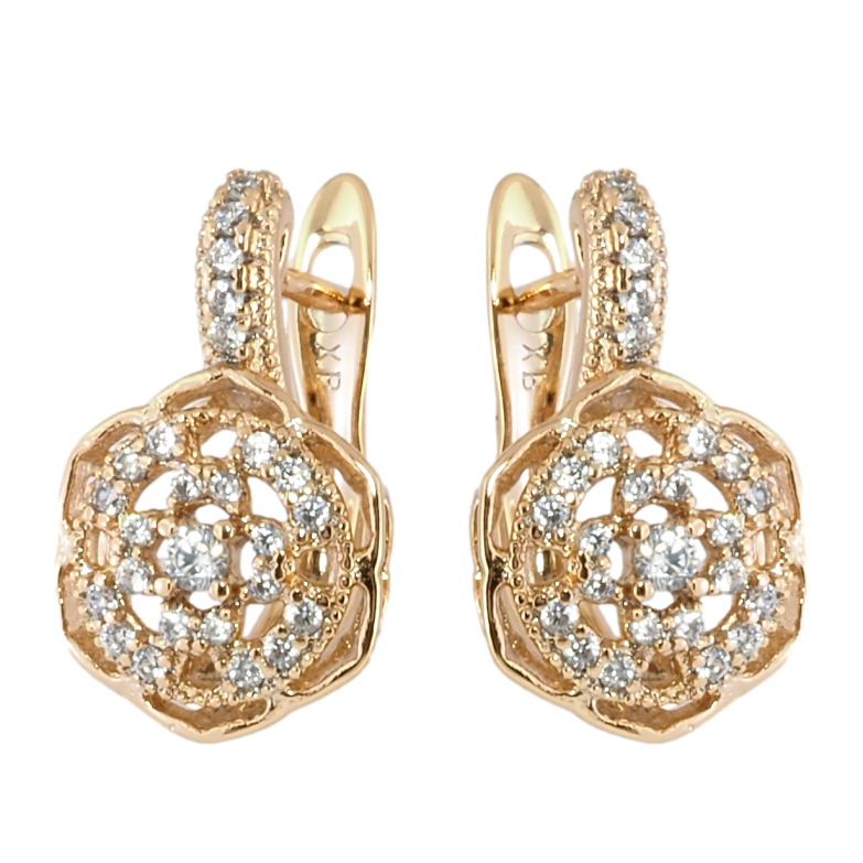 Серьги Xuping Позолота 18K английский замок Цветочки с цирконием фото №1