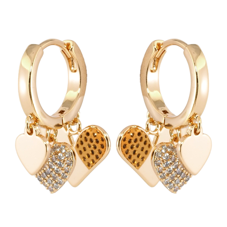 Сережки Xuping Позолота 18K підвіски на колечках Серця з цирконієм фото №6
