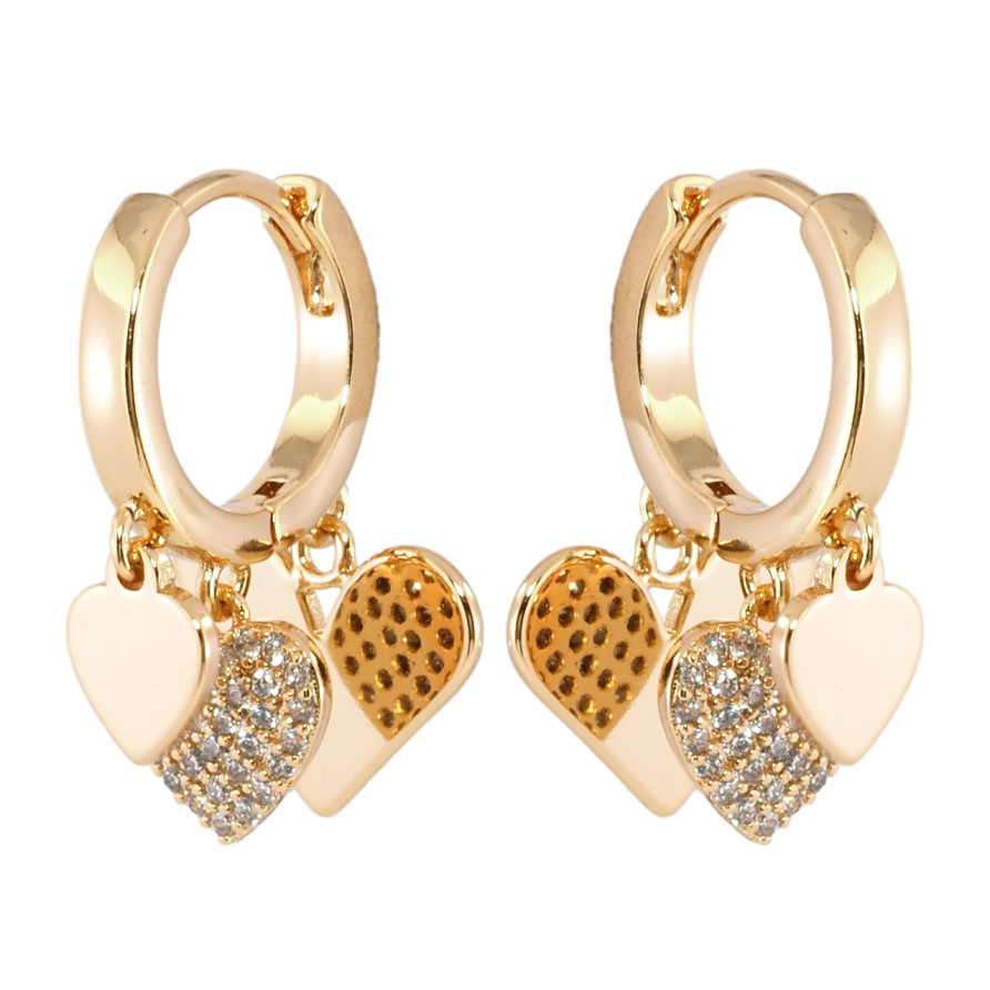 Серьги Xuping Позолота 18K подвески на колечках Сердечки с цирконием фото №1